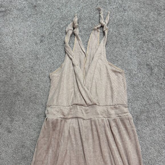 Kennedy Kened IK Ribbed Knit Wide Leg Wrap Jumpsuit Womens Small Beige Tie Strap - Picture 3 of 14